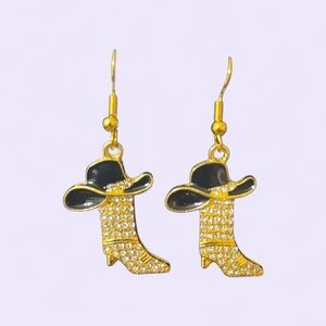Gold and Black Cowboy Boot Earrings